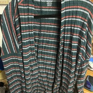 American Eagle Outfitters Green Striped Open-Front Cardigan